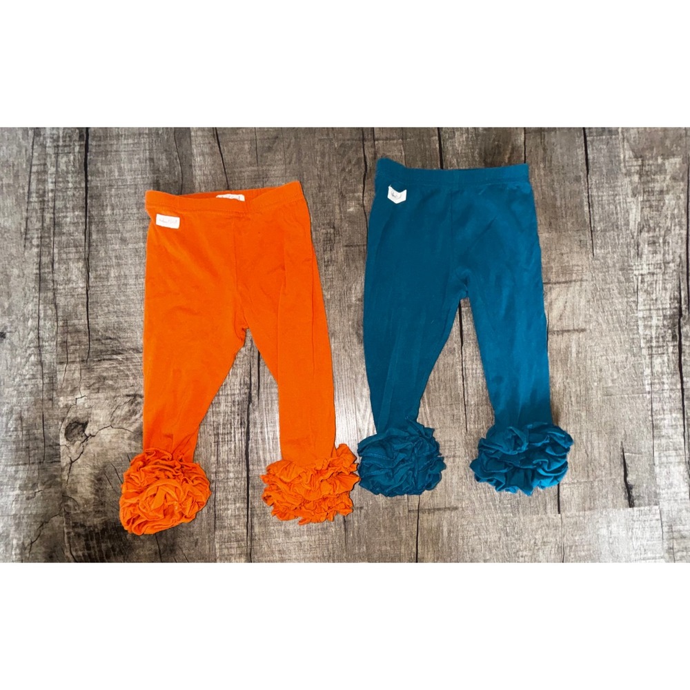 Island Girl Kids Ruffle Bottom Leggings Set Orange Teal 18M 2 Pack